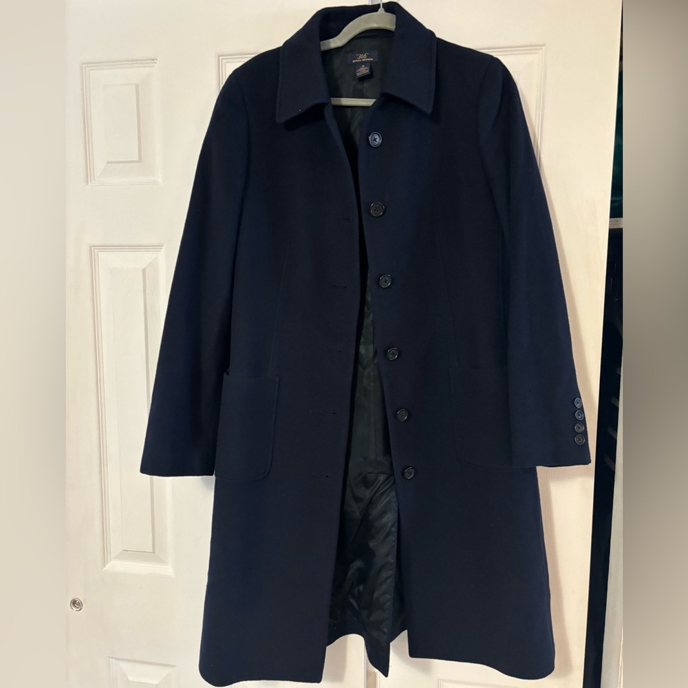 Navy blue Brooks Brothers pea coat.